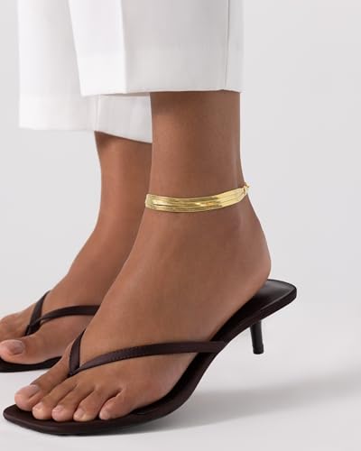 PAVOI 14K Gold Plated Chain Anklets for Women - Minimalist Link Chain Ankle Bracelet - Dainty Gold Anklets for Women - Trendy Summer Beach Jewelry Gifts - Snake, Figaro, Mariner, Paperclip, Beaded - style: Triple Snake