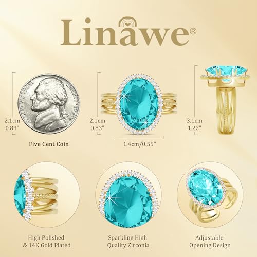 Linawe Costume Jewelry Adjustable Cocktail Ring for Women | Copper, Rhinestone, Cubic Zirconia, Oval, Fake Diamond, Crystal, Stone, Birthstone, Gemstone, Big, Chunky, Statement - color: Yellow Blue