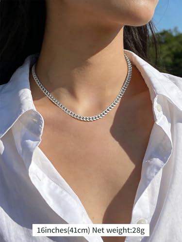 FindChic Cuban Link Chain Necklace for Women Men, Silver/Gold Plated Stainless Steel Solid Miami Curb Chain Hip Hop Punk Statement Jewelry, 5/12/14mm Width, 16/18/20 Inch Length, with Gift Box - color: 01. 5mm-Silver, size: 16inches