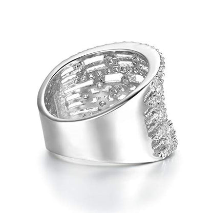 Jewelry Rhodium Plated Cubic Zirconia Eternity Band Cocktail Ring