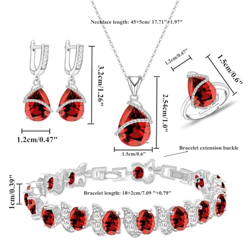 Wedding Jewelry Set for Women Gem Necklace Earrings Bracelet Luxury Jewelry Set Birthday Valentine's Day Mother's Day Christmas Prom Jewelry Gift - color: ZXSD-Garnet