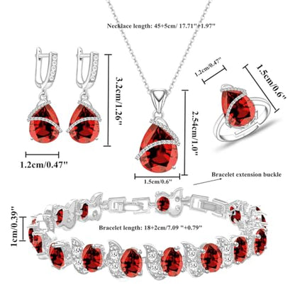 Wedding Jewelry Set for Women Gem Necklace Earrings Bracelet Luxury Jewelry Set Birthday Valentine's Day Mother's Day Christmas Prom Jewelry Gift - color: ZXSD-Garnet