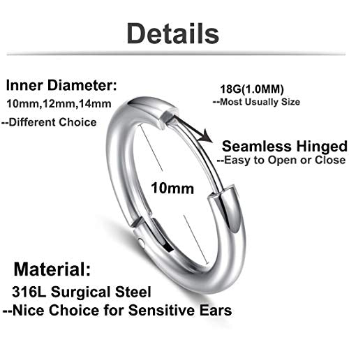 Hypoallergenic Titanium Steel Loop Earrings Set for Men Women Huggie Hoop Cartilage Piercing 18G - color: 3pairs Steel