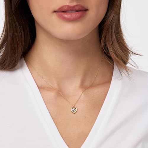 Ana Luisa Lev Puffy Heart Necklace for Women - Paperclip Chain w/ 14K Gold Plated & Silver Rhodium Plated Small Puffed Heart Pendant - Hypoallergenic, Water-Resistant, Tarnish-Free Jewelry - style: Box Chain - Two Tone
