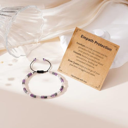Healing Crystal Bracelet Jewelry Gifts for Women | Triple Protection/Stress Relief/New Beginnings/Good Luck/Empath Protection, Christmas, Birthday - color: Empath Protection
