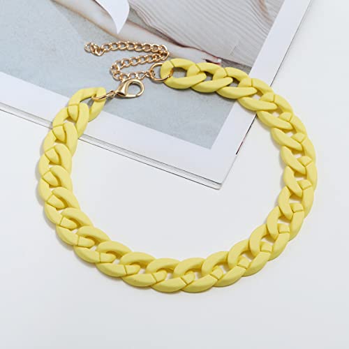 Fashion Multicolor Acrylic Figaro Chain Necklace Cuban Thick Chunky Resin Link Curb Chain Necklace for Women Girl Party Festival Jewelry - color: A yellow