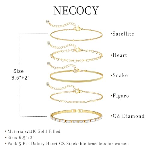 Dainty 14K Gold Plated Bracelets for Women Waterproof, Non Tarnish Gold Jewelry Sets, Thin Stackable Link Paperclip Chain Bracelet Pack Fashion Accessories Gifts for Womens - style: 5Pcs BRACELET SET-08