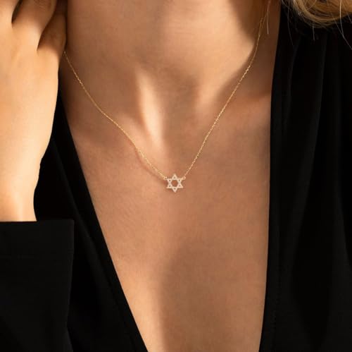LLWOM Gold Necklace for Women-14k Gold Plated Infinity Necklace Star Of David Necklace Evil Eye Cross Pendants Heart Dainty Gold Necklace For Women - color: Gold-CZ Star Of David