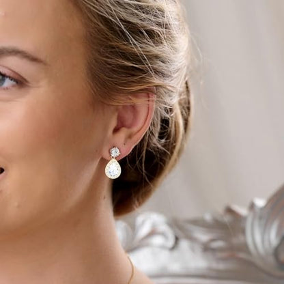 Plated Gold Silver Elegant Teardrop Zircon Earrings Necklace Bracelet Set for Bridesmaids, Sparkling Cubic Zirconia Jewelry, Wedding Gift, 4/5/6-Piece - color: 8 Sets Gold