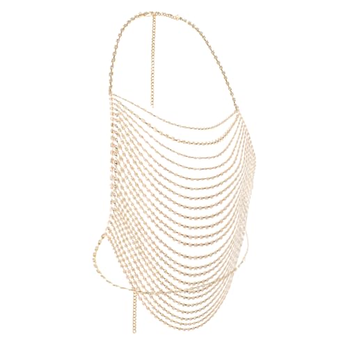 Multi-Layer Body Chain Necklace Rhinestone Chain Halter Top Body Jewelry Sexy Tassel Chest Chain Rave Nightclub Accessory - color: Gold