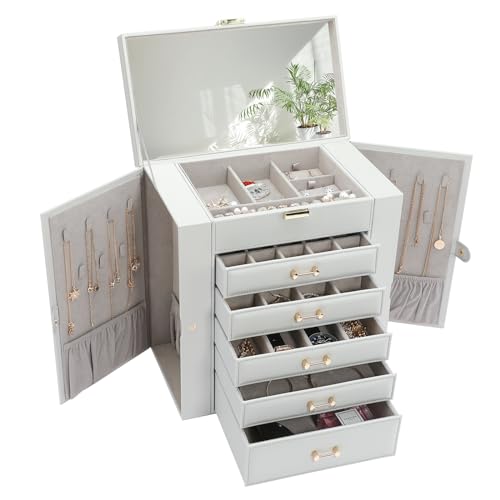 Large Jewelry Box, Jewelry Boxes for Women Large Jewelry Organizers and Storage, Jewelry Organizer for Rings Earrings Necklaces Glasses Bracelets Watches, Grey - color: Grey A