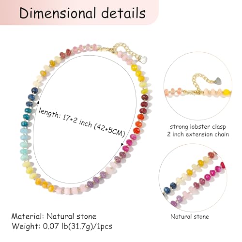 Gemstone Beaded Necklace for Women Colorful Natural Stone Freshwater Pearl Surfer Beach Rainbow Necklace Jewelry Gift - color: colorful -03