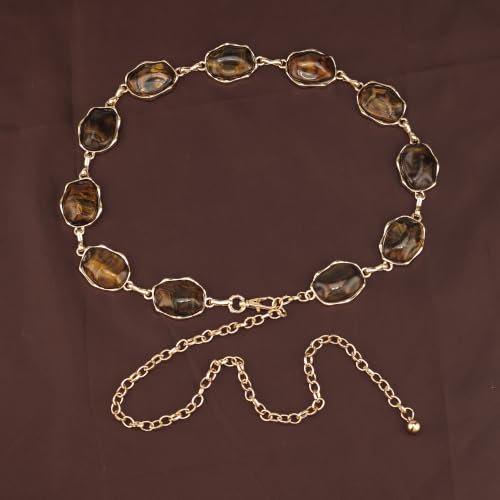 ILuvatar Green Glass Diamond Chain Belt - Metal Women's Western Style Dress Belt - color: Gold-e32
