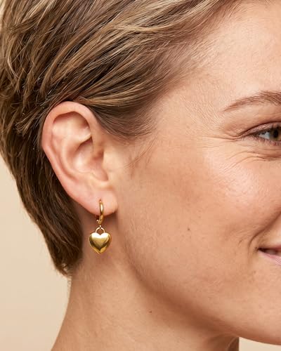 14k Gold Plated Heart Hoop Earrings for Women Heart Drop Huggie Earring Hoops with Charms for Love Gift
