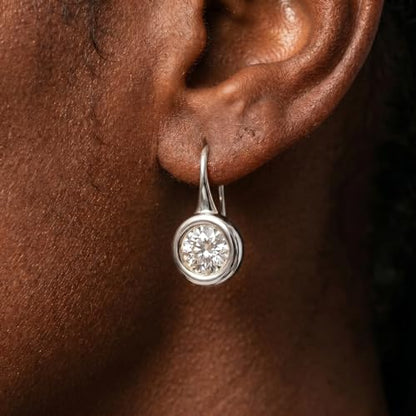 14K Gold & Silver Plated Trendy Bezel Set Cubic Zirconia Drop Earrings Minimalist Teardrop Hook Earrings for Women Diamond Crystal Charm Statement Teardrop Earrings Jewelry Gifts - color: Silver-Round zircon