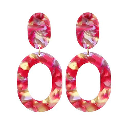 Oval Drop Dangle Earrings for Women, Statement Geometric Ellipse Dangling Earrings - color: Hot Pink