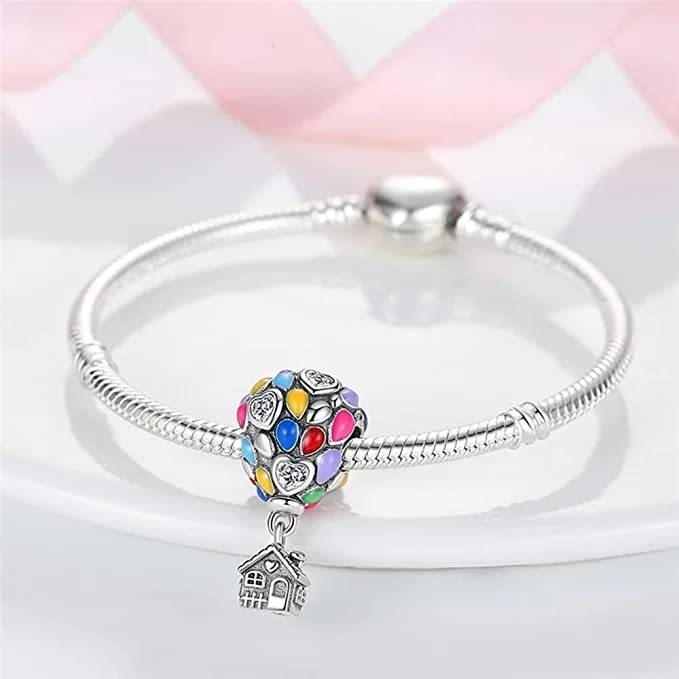 Flower Crab Orca Birthday Athlete Family Tree Safety Chain Cat Dog Bead Pendant 925 Sterling Silver Dangle Compatible With Pandora Moments Charm Bracelet - style: House Up Balloon Love Heart