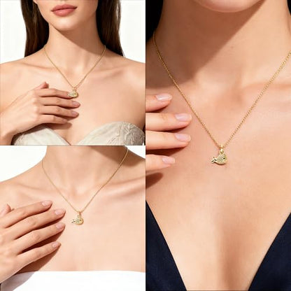 Dainty Gold Necklace for Women, 14K Gold Plated Cubic Zirconia Pendant Necklace, Dainty Fish Sea Turtle Pendant Necklace Ocean Beach Cute Trendy Gold Jewelry Necklaces for Women Gift - style: Fish A
