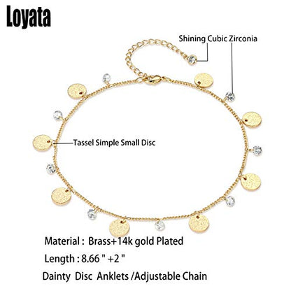 LOYATA Dainty Ankle Bracelet,14K Gold Plated Tiny Bead Anklet Dainty White Cubic Zirconia Cross Tassel Foot Chain Cute Lucky Moon Evil Eye Foot Jewelry Boho Anklets for Women - color: Moon 1