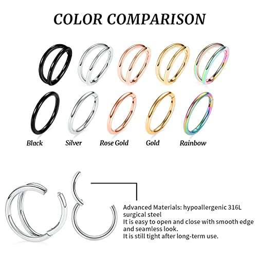GAGABODY Surgical Steel 2pcs Double Hoop Hypoallergenic Nose Ring Unisex | Seamless Clasp,Used in Nostril,Septum,Lip and All Ear Piercings.22 Gauge to 14 Gauge,a Secure Fit Inner Diameter 6mm to 12mm - color: Silver-Single&Double Hoop, size: 16G-1/2"(12mm