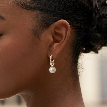 YOIHUR Drop Dangle Pearl Earrings for Women, Dainty 14K Gold Plated Pearl Hoop Earrings Hypoallergenic Wedding Pearls Dangle Earrings Jewelry Gift for Women Bridal - color: Gold -Lighting CZ Pearl Earrings