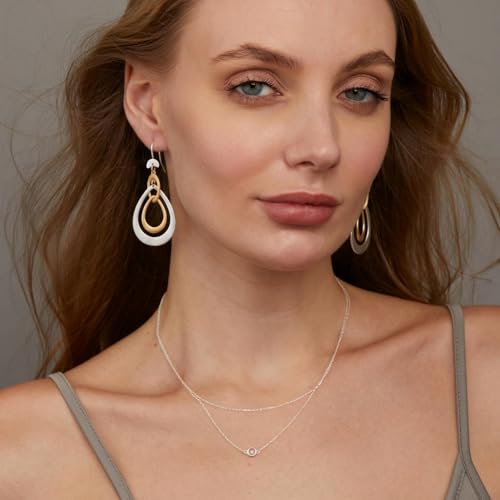 Antique Gold Hammered Disc Drop Earrings Boho Earrings with Two Tone Jewelry Gift - color: AMZ-EH21321A-L
