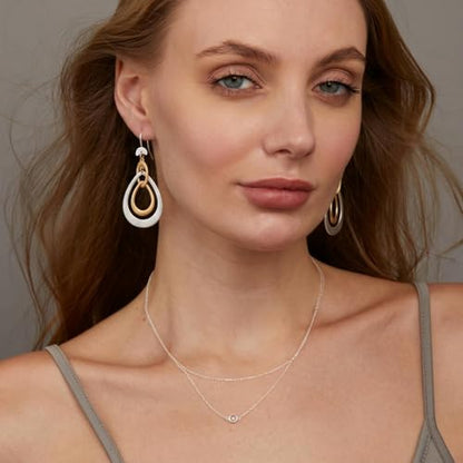 Antique Gold Hammered Disc Drop Earrings Boho Earrings with Two Tone Jewelry Gift - color: AMZ-EH21321A-L