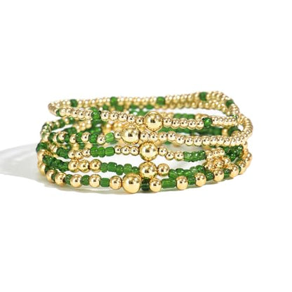 LOTSOF Bohemia Multilayer Beaded Bracelet Set, Turquoise Resin Colorful Surfer Heishi Style Elastic Spring Clasp Friendship Elastic Wristbands Summer Beach Boho Vacation Jewelry - color: Green