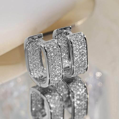 Luxury Paved Cubic Zirconia Hoop Earrings for Women Wedding Trendy Jewelry - color: E1933