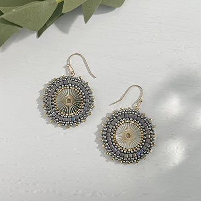 Colorful Bead Earrings For Women Summer Beach Handmade Bead Earrings Bohemia Hoop Dangle Earring For women - color: Grey