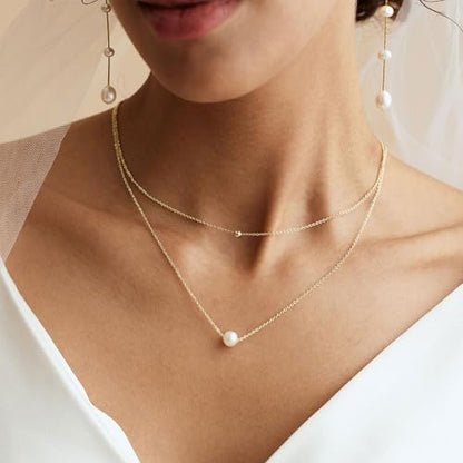 Gold Pearl Necklaces for Women Trendy, 14K Gold Plated Dainty Necklace Simple Layered Pearl Necklaces for Women Trendy Wedding Birthday Jewelry - color: 4-Layered Pearl