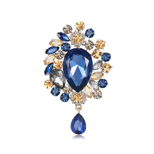 Sparkling Crystal Brooch Pin Vintage Rhinestone Bridal Brooch Lapel Pin Large Crystal Gemstone Flower Brooch Clothing Hat Bag Suit Dress Clothing Jewelry for Women - color: Blue