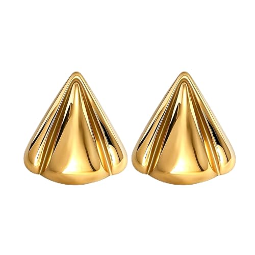 Gold Statement Earrings For Women, 14K Gold Plated Textured Geometric Drop Earrings - Hypoallergenic Stainless Steel Statement Earrings for Women, Waterproof Fan-Shaped Dangle Earrings for Beach & Daily Wear - color: Triangle DKE252101GL