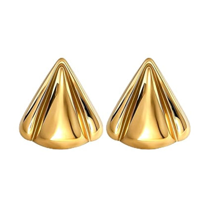 Gold Statement Earrings For Women, 14K Gold Plated Textured Geometric Drop Earrings - Hypoallergenic Stainless Steel Statement Earrings for Women, Waterproof Fan-Shaped Dangle Earrings for Beach & Daily Wear - color: Triangle DKE252101GL