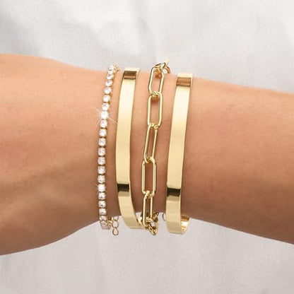 Gold Bracelets Stack Jewelry for Women Non Tarnish Waterproof | 14K Gold Plated Bangle Cuff Bracelet Set Accessories - color: Gold, style: Style B