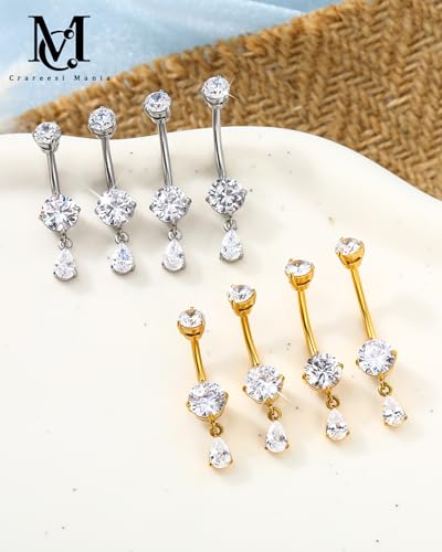 Belly Button Ring Dangle Belly Rings 316L Surgical Steel Belly Button Piercing Jewelry Teardrop Navel Ring for Women - color: Silver-CLCZ-16mm