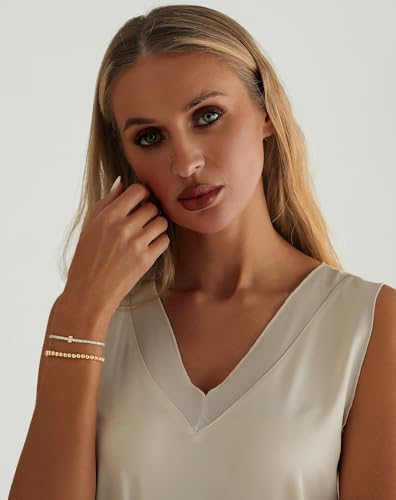 14K Gold Plated Bracelets for Women Dainty Tennis Initial Bracelet Trendy Beaded Stackable Charm Bracelets Layered Waterproof Bracelet Dainty Bracelet for Women Jewelry Gifts - style: I