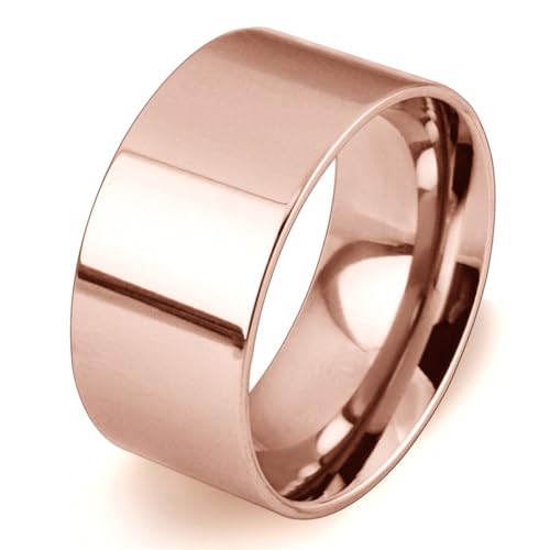 10mm Wide Stainless Steel Ring Simple Stylish Style Rose Gold/Silver Big Band Polished Flat Top for Men Women Size 5-15 - color: Rose Gold