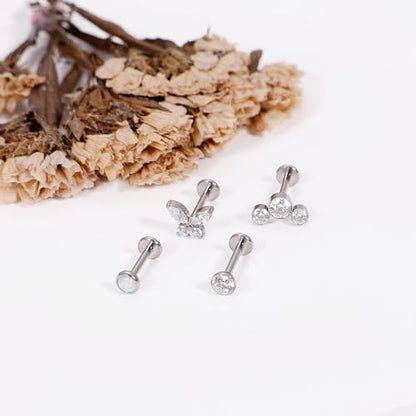NICEIGHT 4Pcs 16G G23 Titanium Threadless Push in Labret Monroe Studs Lip Rings Hypoallergenic Cartilage Stud Earrings for Sensitive Ear Flat Back Stud Helix Tragus Conch Piercing Jewelry 6/8/10MM - color: Silver, size: 8MM