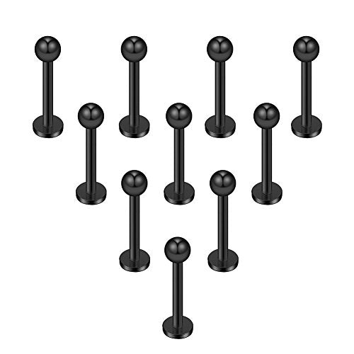 16G 316L Stainless Steel 3mm Ball Labret Monroe Lip Ring Tragus Helix Cartilage Earring Stud Barbell Bar Length 6mm 8mm 10mm 12mm Body Piercing Jewelry - color: Black, size: 8MM