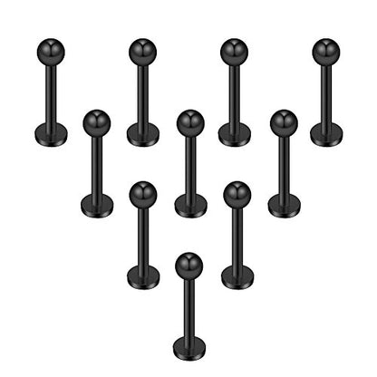 16G 316L Stainless Steel 3mm Ball Labret Monroe Lip Ring Tragus Helix Cartilage Earring Stud Barbell Bar Length 6mm 8mm 10mm 12mm Body Piercing Jewelry - color: Black, size: 8MM
