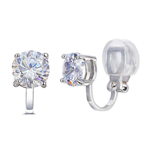 SELOVO Clip on Earrings Small Stone 7mm CZ Cubic Zirconia Sparkle Studs for No Pierced Ear - color: White