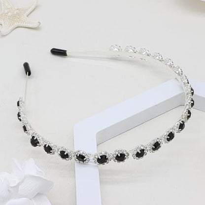 Bridal Headpiece Wedding Headband with Crystal and Hair Accessories (Black, 5.5'') - color: Black