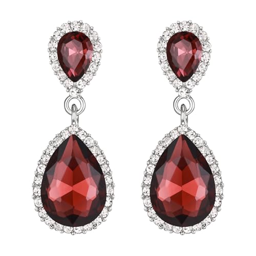 EVER FAITH Women's Austrian Crystal Wedding Tear Drop Dangle Earrings | Bridal Prom Jewelry for Bride Bridesmaid - color: Purple Silver-Plated-Base