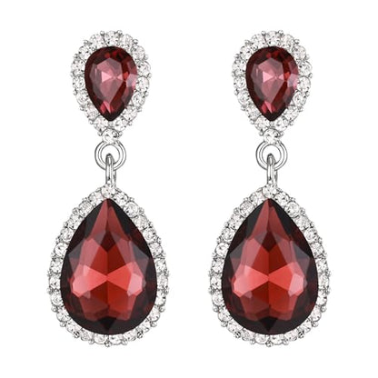 EVER FAITH Women's Austrian Crystal Wedding Tear Drop Dangle Earrings | Bridal Prom Jewelry for Bride Bridesmaid - color: Purple Silver-Plated-Base