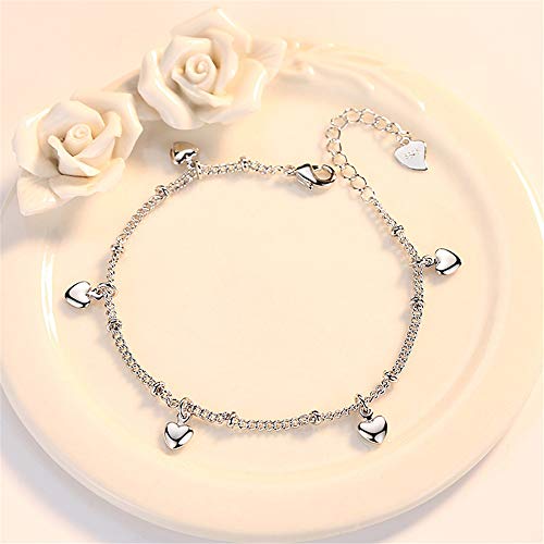 925 Sterling Silver Plated Bracelets for Women Love Heart Charm Chain Bracelet Bangle Fashion Jewelry Gifts - style: heart hanging