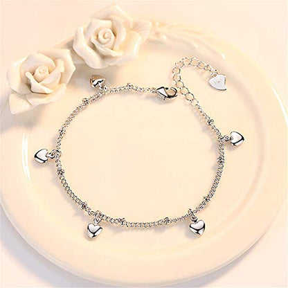 925 Sterling Silver Plated Bracelets for Women Love Heart Charm Chain Bracelet Bangle Fashion Jewelry Gifts - style: heart hanging