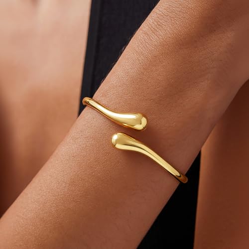 Robaice Gold Cuff Bracelet，14K Gold Plated Bangle Bracelets for Women | Open Cuff Bangle Bracelets, Trendy Chunky Twist Bracelet, Non Tarnish, Waterproof Hypoallergenic Jewelry, Gifts for Women - color: Small-Gold