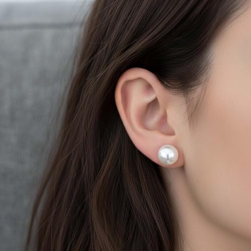 24 Pairs Pearl Earring Set, Faux Pearl Stud Earrings Round Ball Pearls Stud Earring Lightweight Pearls Earrings for Women Daily Wear Wedding Birthday, 4 Mixed Sizes (White + Beige)