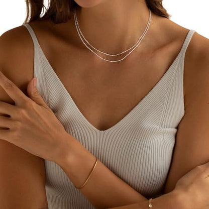Dainty Sterling Silver Plated Diamond Choker Necklace for Women | Layered Created Diamond Pendent Necklace Set Non Tarnish, Stackable Cuban Chain Choker Jewelry - color: Gold-02